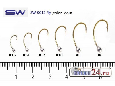 Крючки с напайкой SUNG WOON Fly SW-9012, цвет золото, уп. 50 шт.